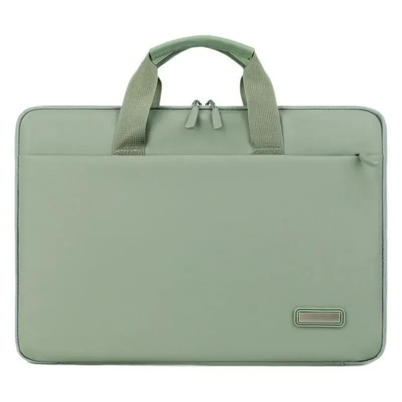 Green 3D-structured oxford business laptop briefcase with braided handles