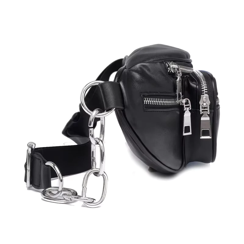 Custom leather waist pack rear view showcasing reinforced anti-theft zipper compartment