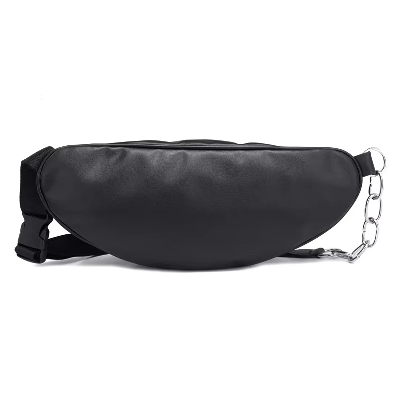 Side depth profile of custom leather waist pouch demonstrating multi-pocket expansion capabilities