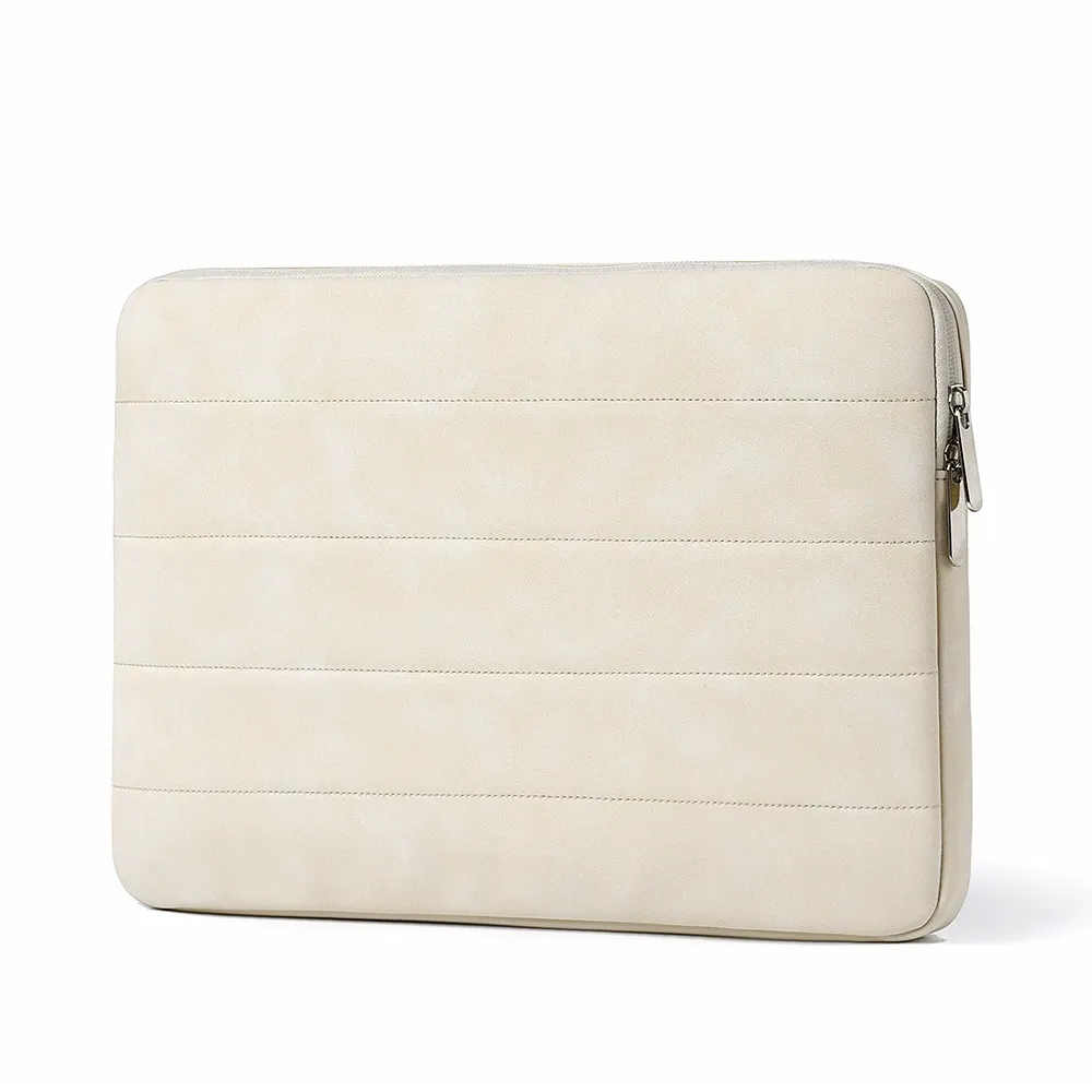 Beige and brown quilted laptop sleeve color options