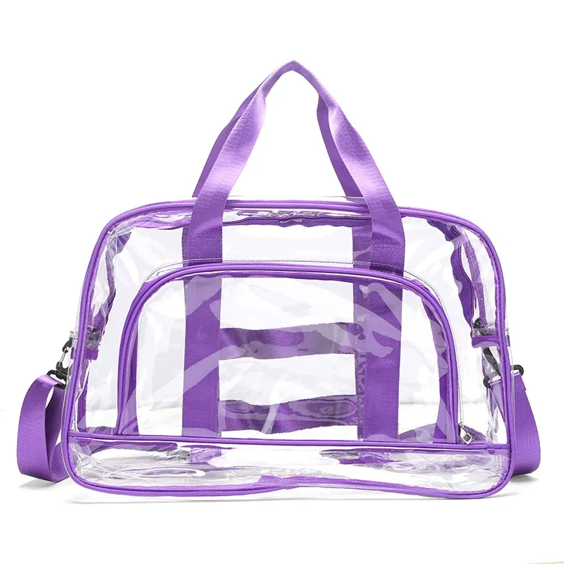 Custom clear PVC travel duffel bag with colored binding