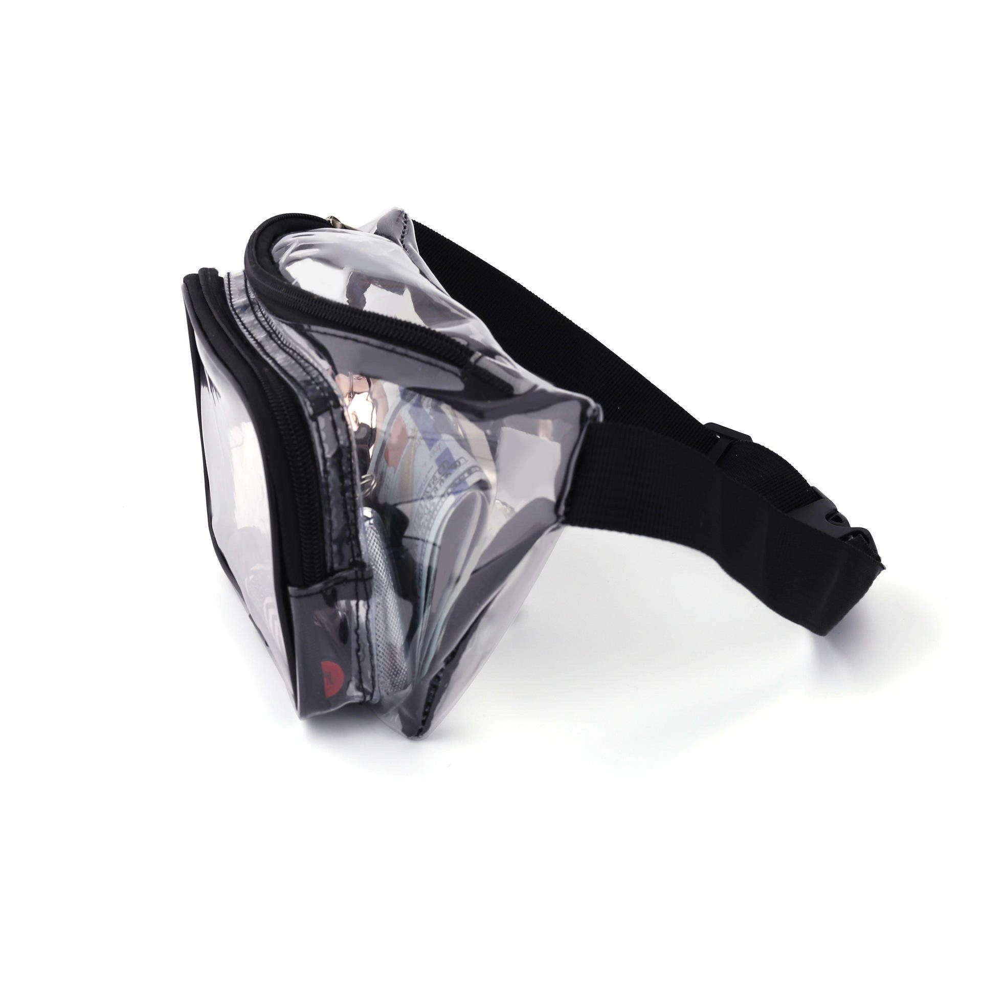 Transparent sports waist pouch made of durable PVC.