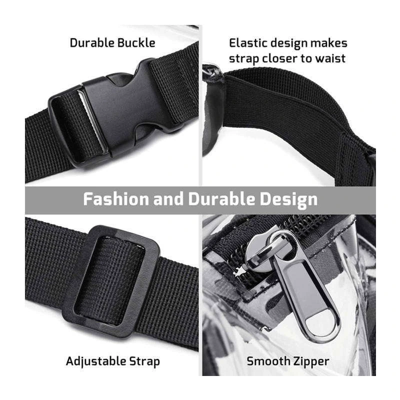 Waterproof transparent fanny pack with welded seams.