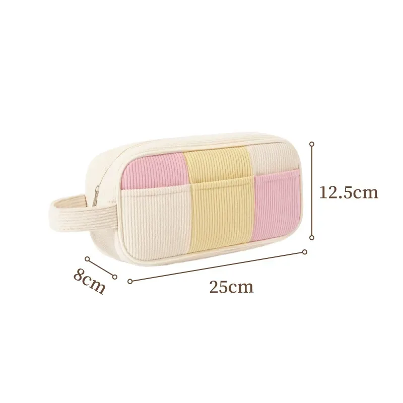 Macaron colorblock cosmetic bag in blue-yellow-pink