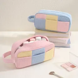 Cotton-blend canvas with colorblock panel construction