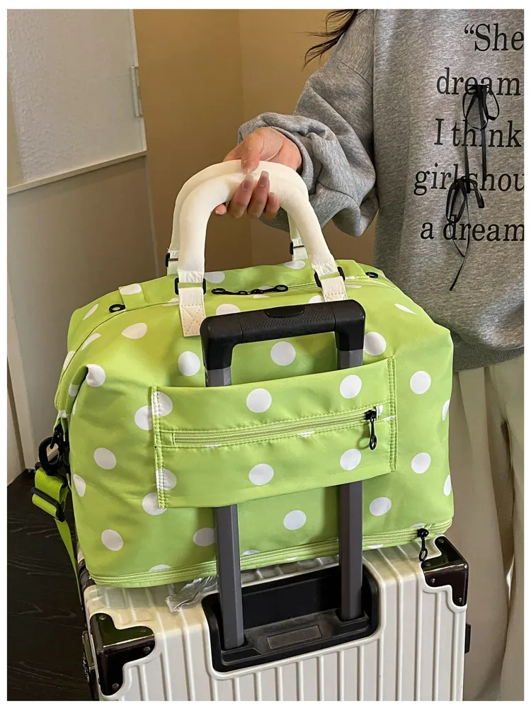 Custom dopamine polka dot travel duffel bag