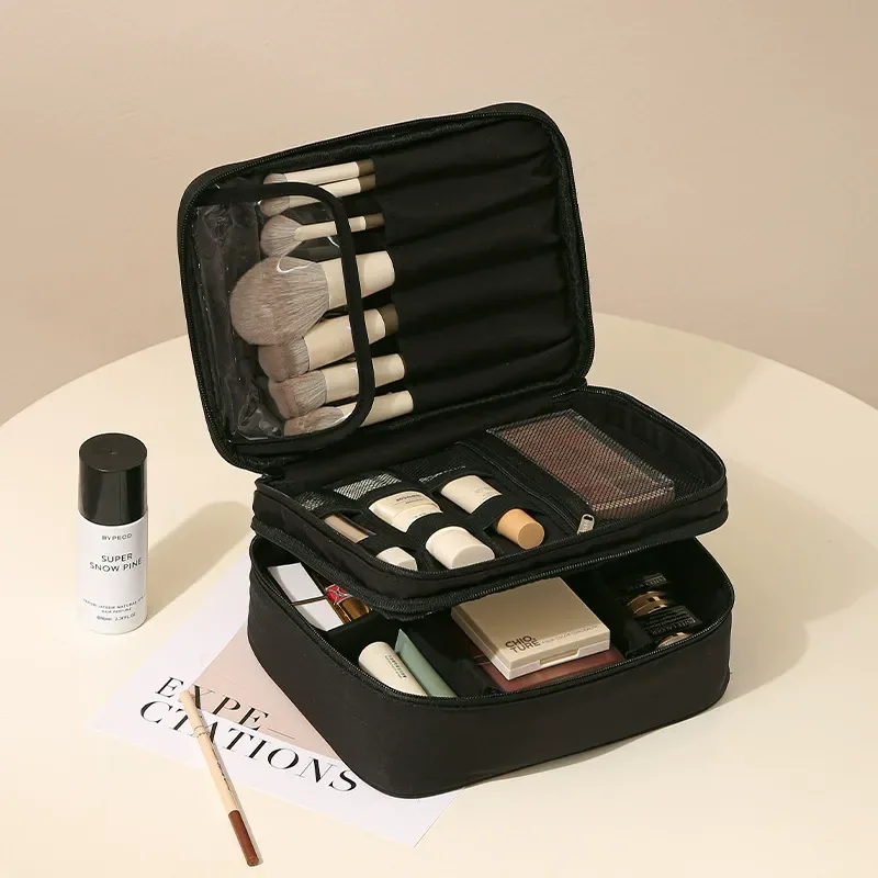Divided makeup organizer with top handle