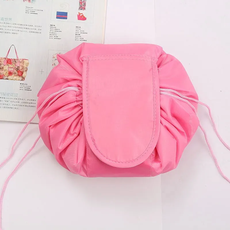Pastel striped drawstring bag in pink and white