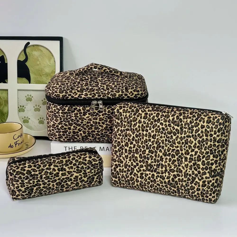 Patchwork vertical cosmetic bag styled with a calendar and books