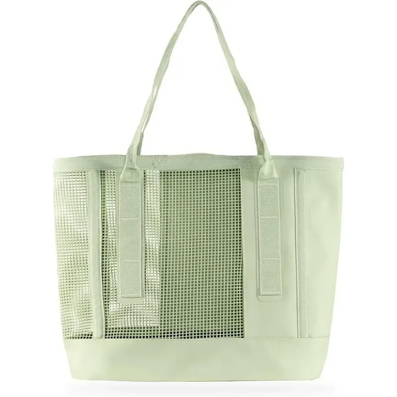 Mesh tote bag styled as a casual student carry