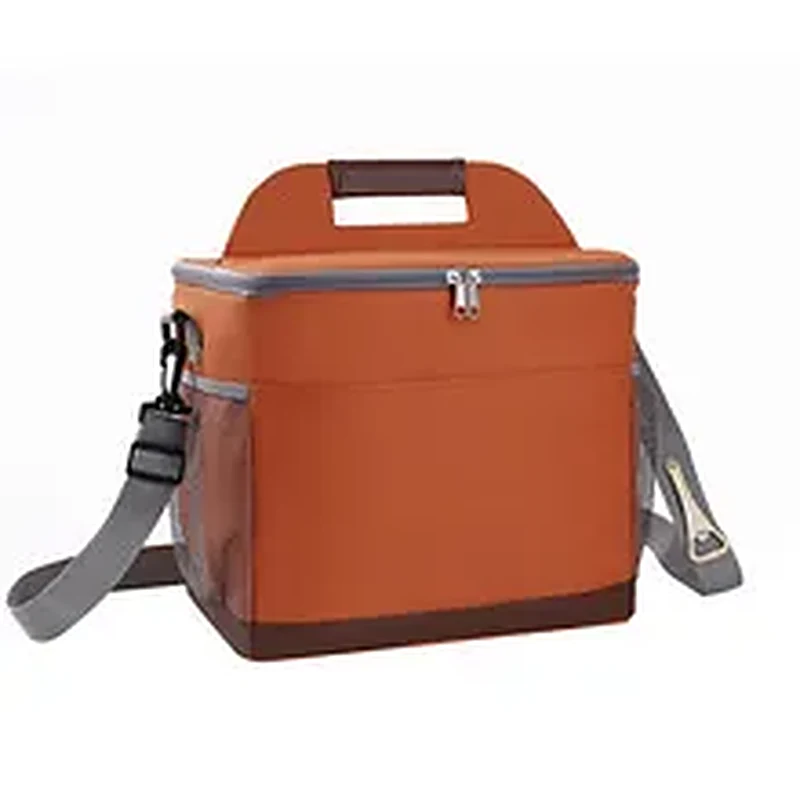Custom insulated Oxford picnic cooler bag in orange with handle and shoulder strap