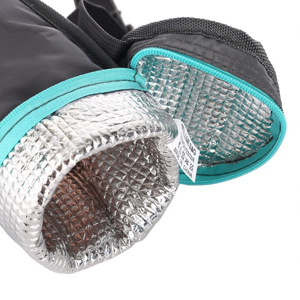 Insulated cooler bag lining with thermal foil.