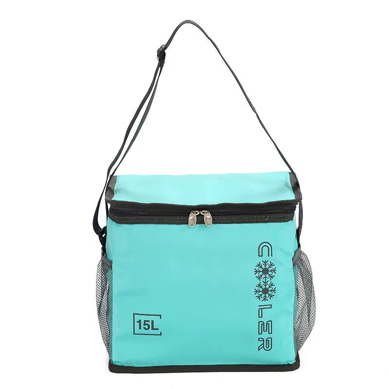 15L insulated cooler bag with dual-slider zipper and mesh side pockets