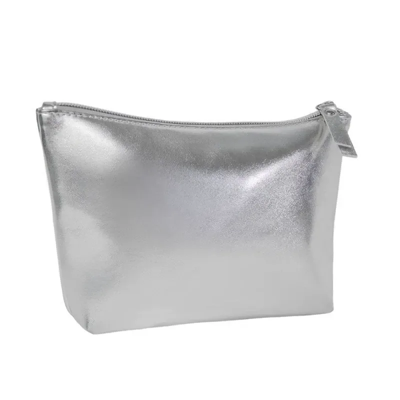 Silver metallic cosmetic bag set, three shapes