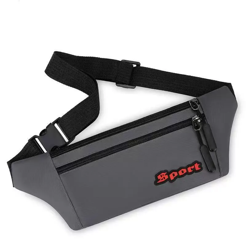 Dark grey slim sport waist bag showing zipper and Sport branding