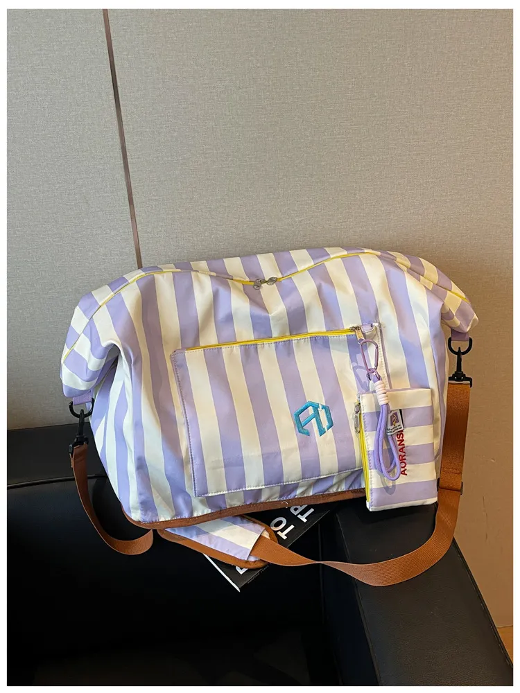 Light grey vertical stripe duffel color option