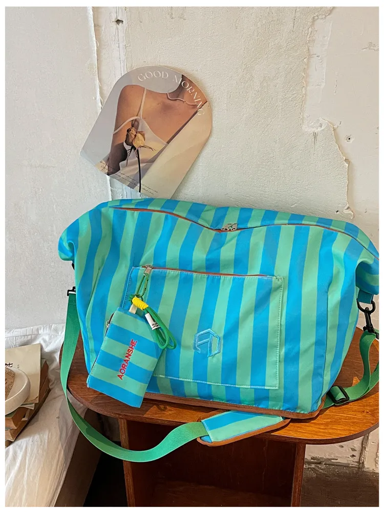 Custom striped swim gym duffel bag with dry wet separation