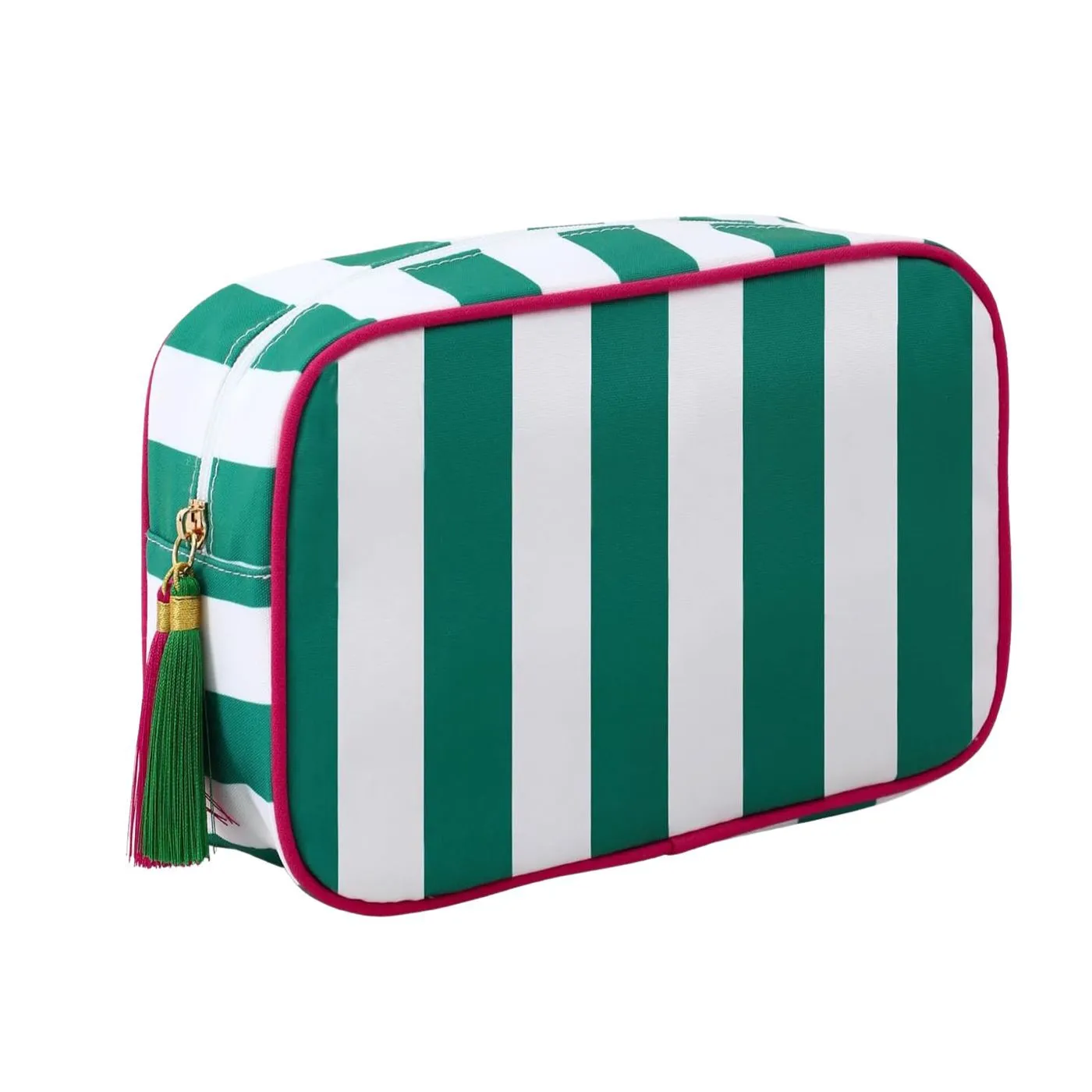 Multi-color striped canvas makeup pouches in white black pink and mint green