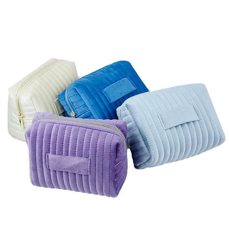 Custom Striped Velvet Skincare Cosmetic Pouch view 1