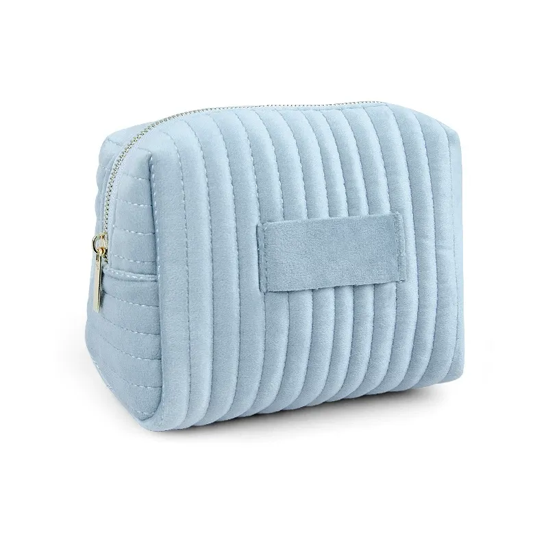 Custom Striped Velvet Skincare Cosmetic Pouch view 3