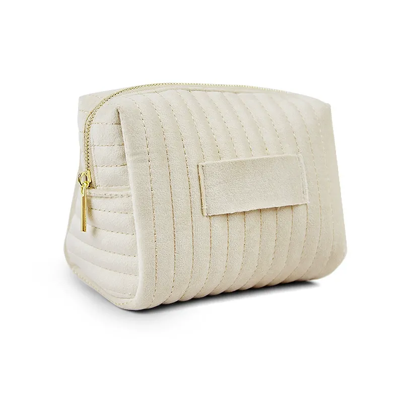 Custom Striped Velvet Skincare Cosmetic Pouch view 4