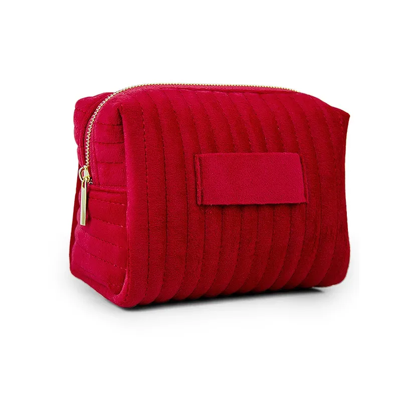 Custom Striped Velvet Skincare Cosmetic Pouch view 5