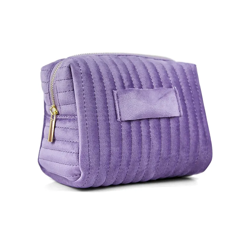 Custom Striped Velvet Skincare Cosmetic Pouch view 6