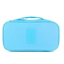 Flat rectangular organizer pouch with label panel and top handle