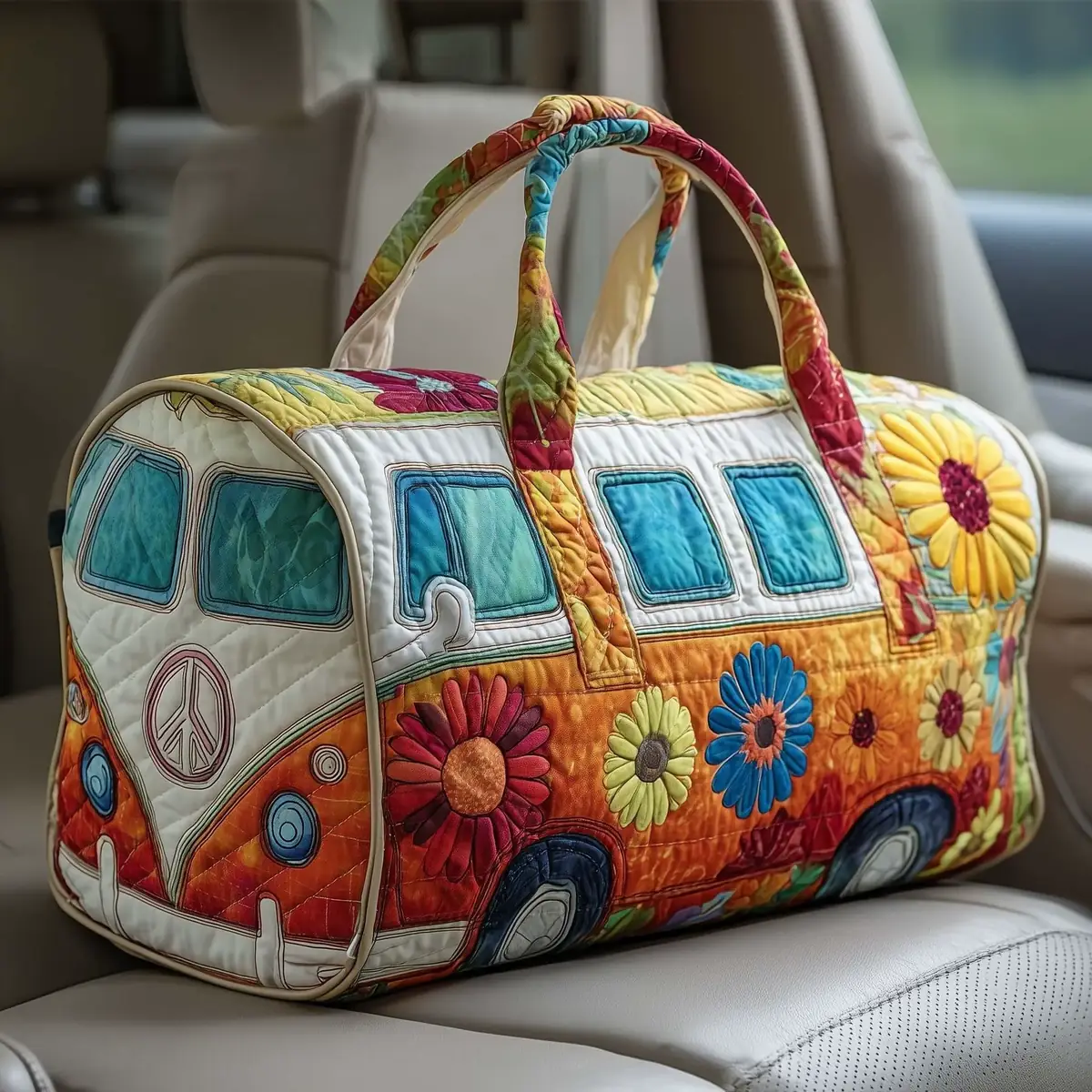 Custom vintage bus patchwork travel bag