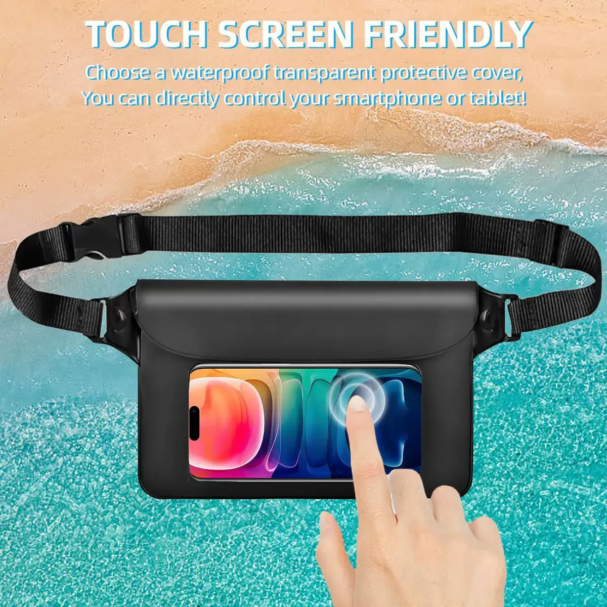 Waterproof waist bag submerged in water showing full protection