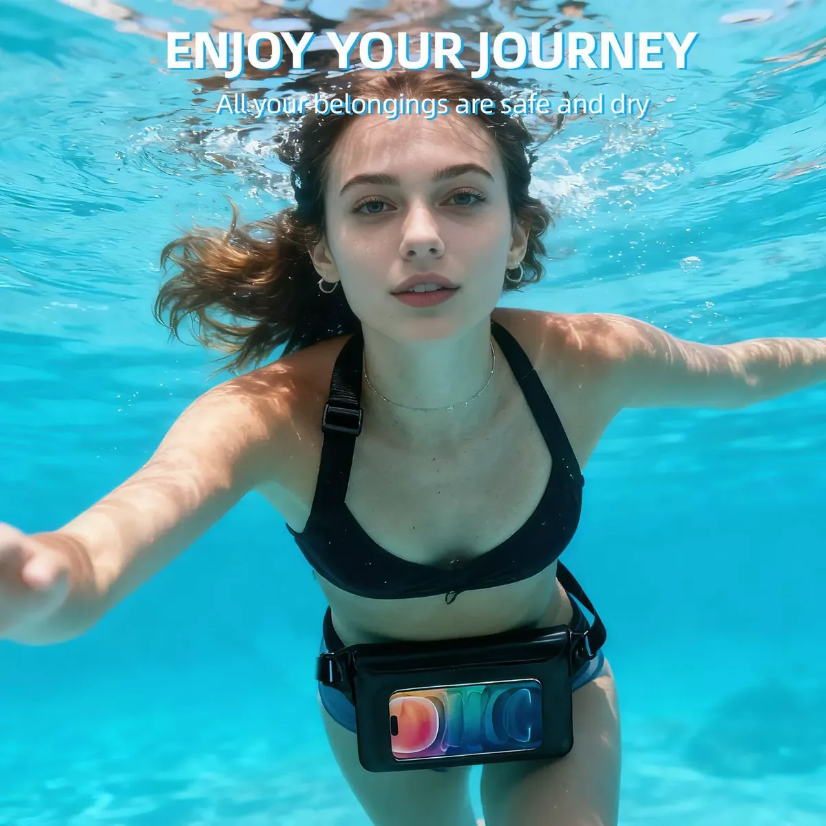 Custom waterproof touch screen phone waist bag at beach