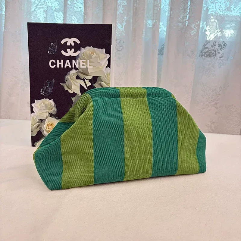 Rose-orange woven stripe cosmetic tote