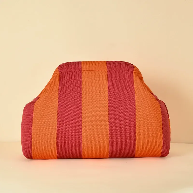 Woven striped tote cosmetic bag in rose and orange bands