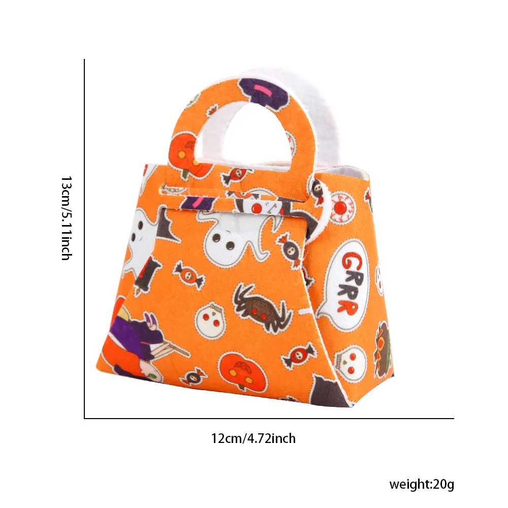 Orange felt candy gift bag with Halloween print and handle