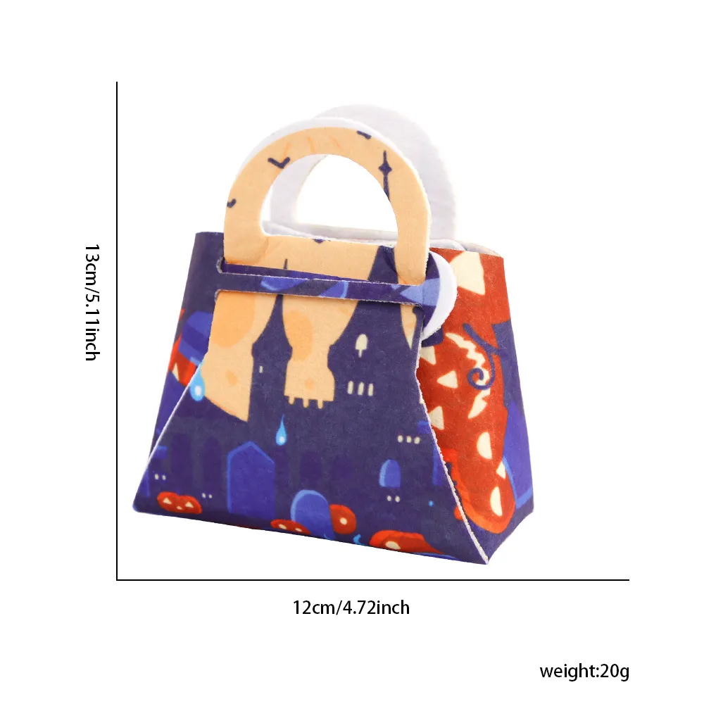 Blue felt candy gift bag with Halloween castle and bat design