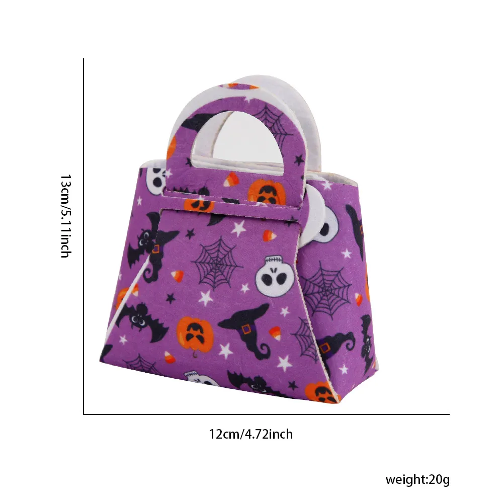 Purple felt candy gift bag with Halloween print and handle
