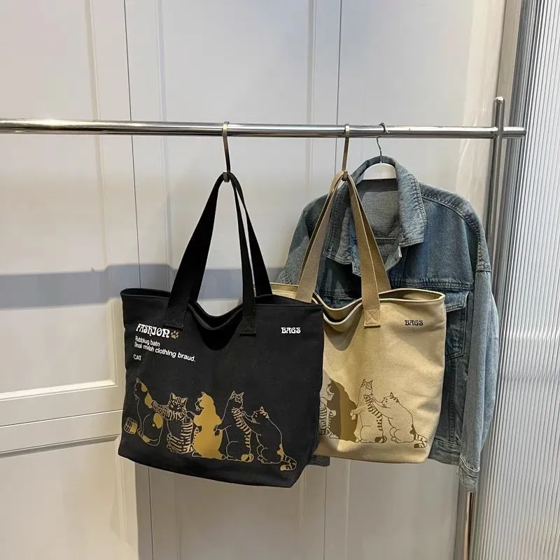 Three color options: black, brown, khaki Japanese minimalist canvas tote